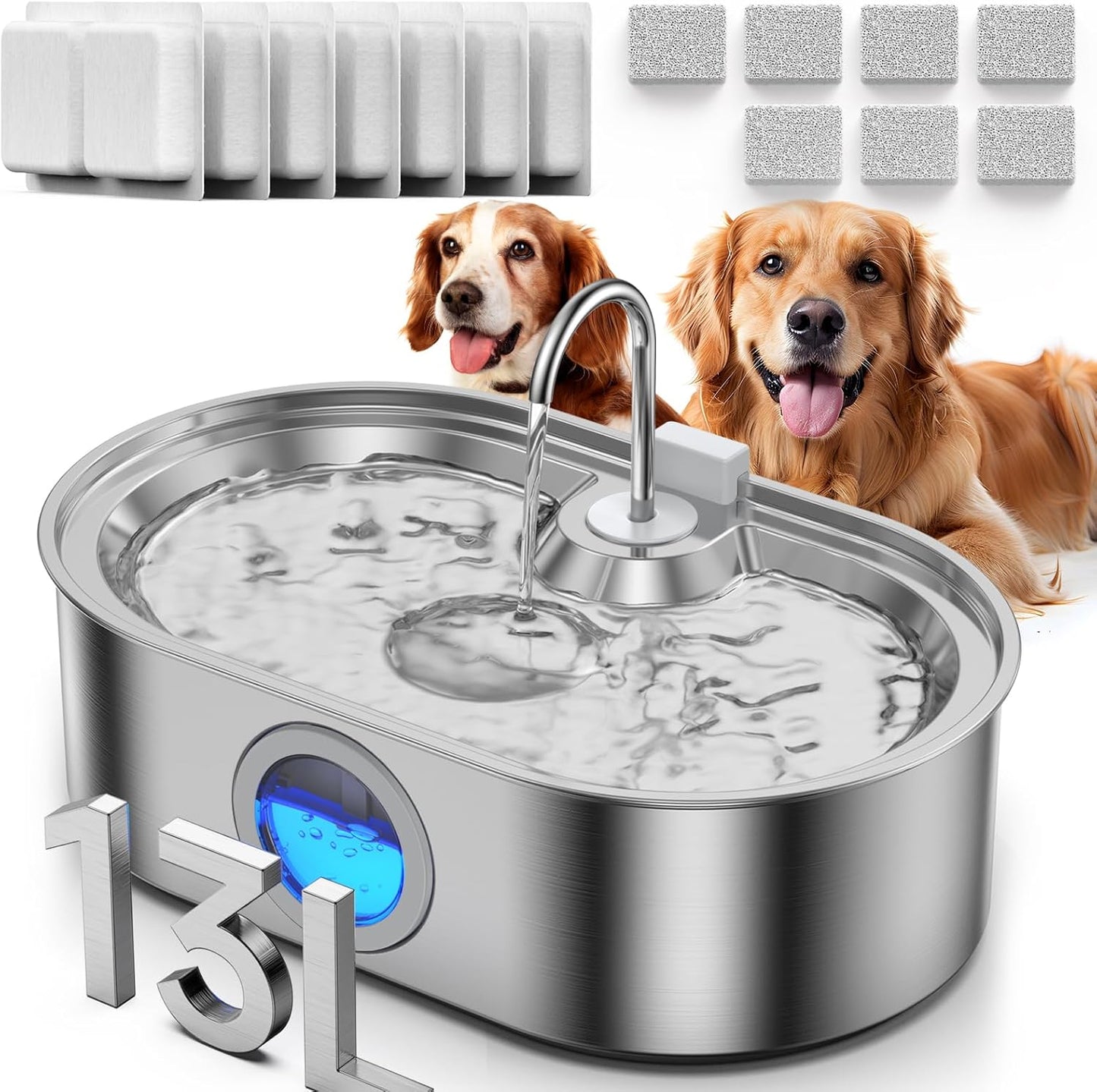 3.4Gal Dog Water Fountain for Large Dogs with 7 Filters