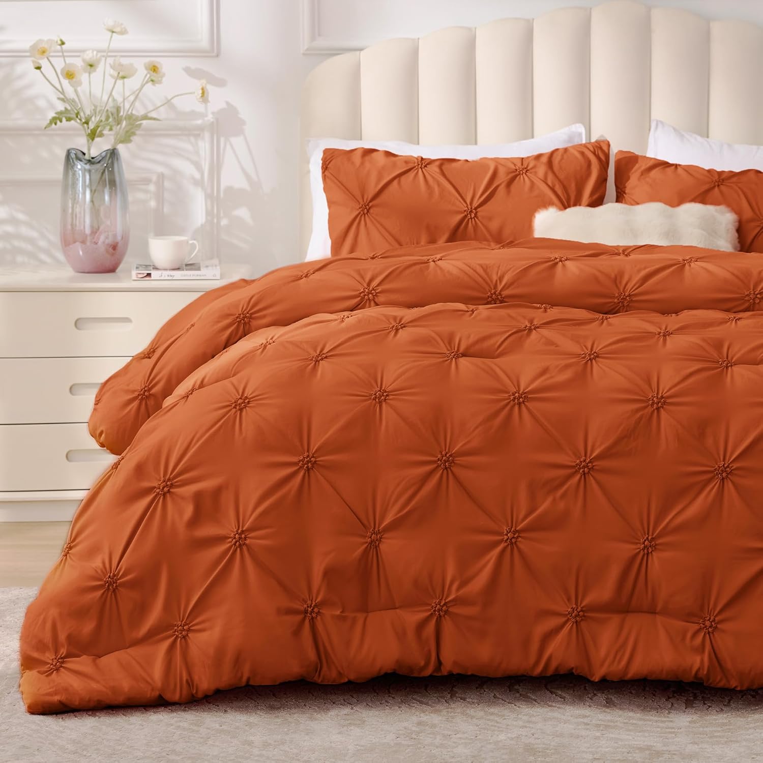 BEDELITE Burnt Orange King Size Comforter Set for Cozy Nights