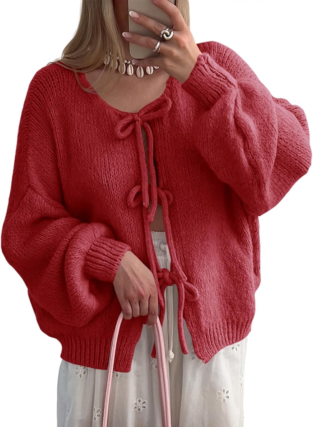 Saodimallsu Womens Tie Front Cardigan Sweaters for Fall Style