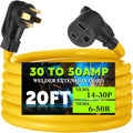 20FT 30Amp to 50Amp Welder Adapter Cord - Durable 14-30P to 6-50R