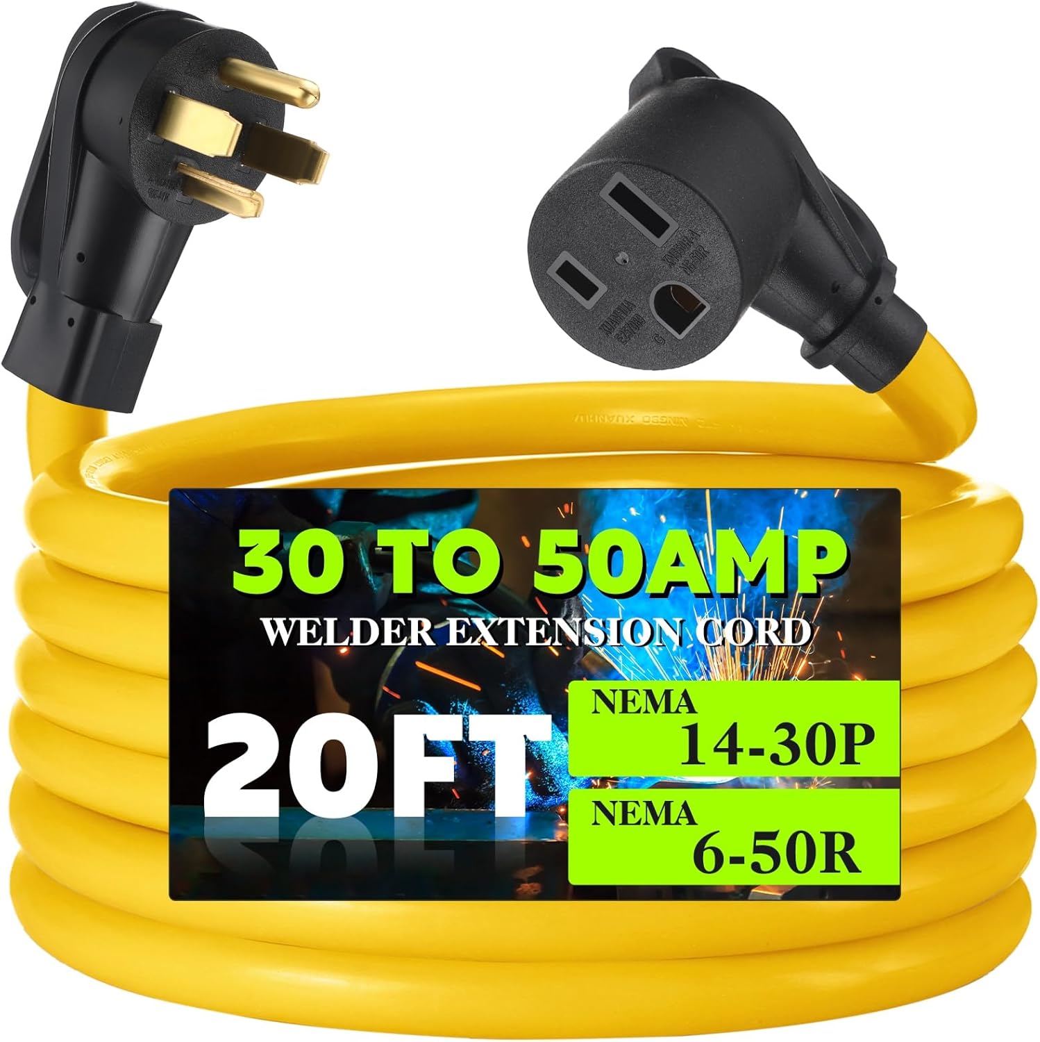 20FT 30Amp to 50Amp Welder Adapter Cord for Seamless Connections