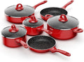 Induction Cookware 10 Piece Set Red - Durable Nonstick Pots & Pans