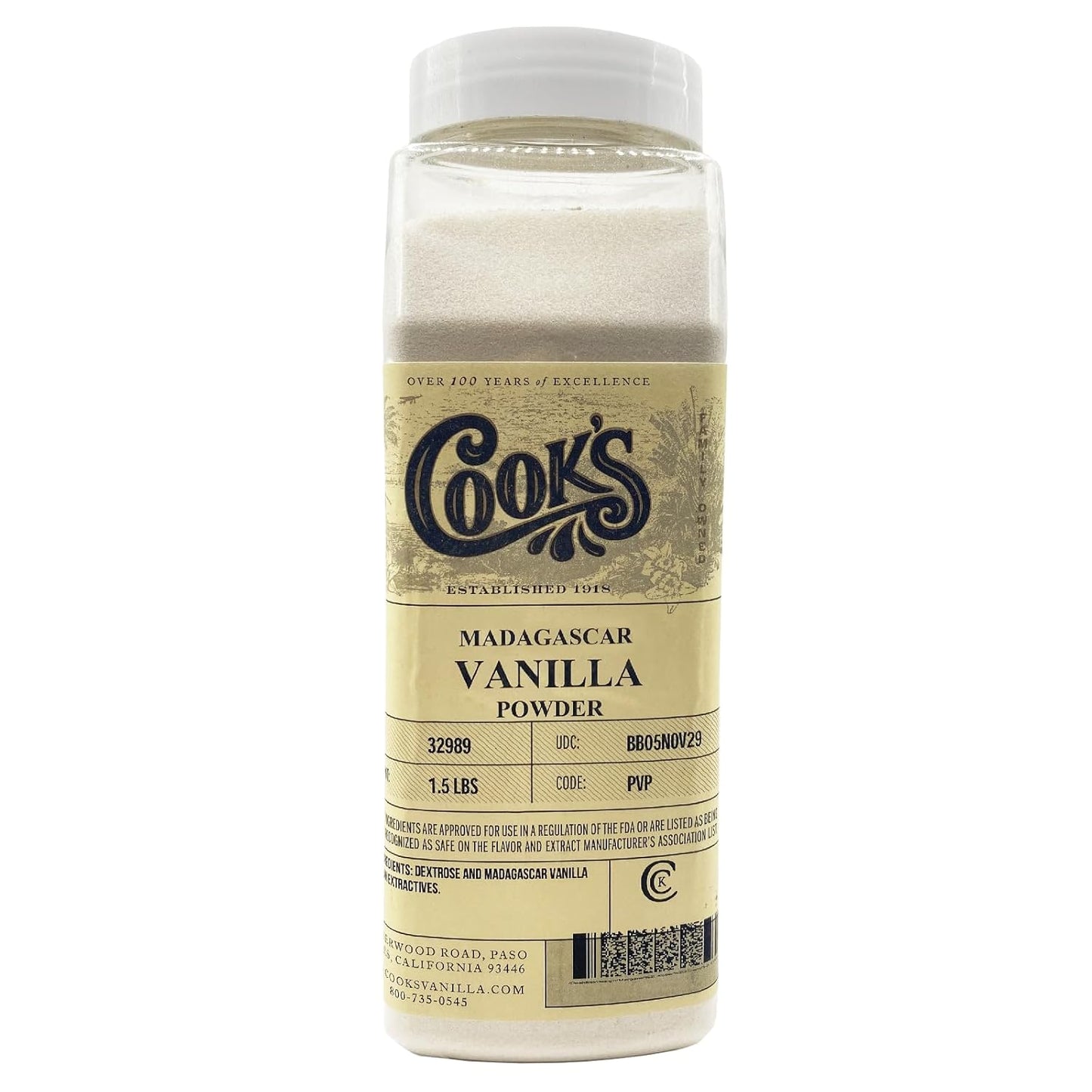 Cooks Vanilla Powder - Gourmet Fresh Premium Vanilla 1.5 lb