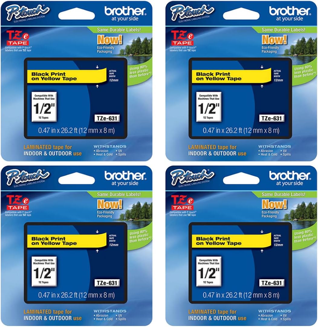 Brother P-Touch TZe-631 Laminated Tape 4-Pack for Label Makers