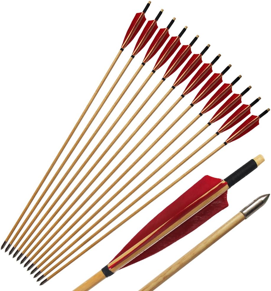 Handmade Wooden Arrows 33in with Turkey Feather Fletching