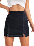 Women's High Waist Denim Skorts Skirt Shorts - Split Hem Comfort