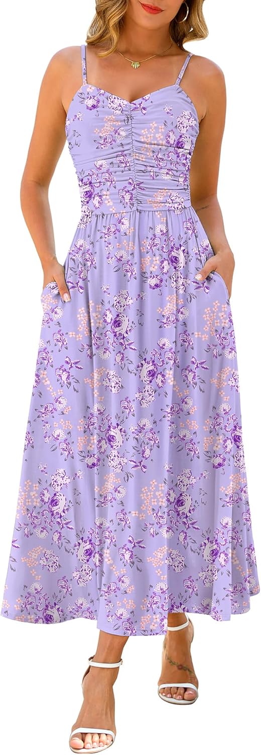 Annebouti Women 2025 Summer Floral Beach Maxi Dress with Pockets