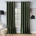 Olive Green Velvet Curtains with Grommets for Thermal Insulation
