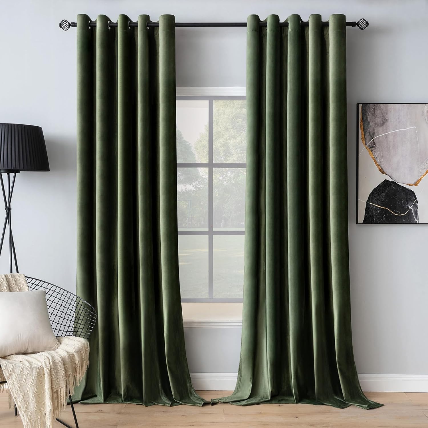 MIULEE Velvet Curtains Olive Green Grommet Thermal Insulated