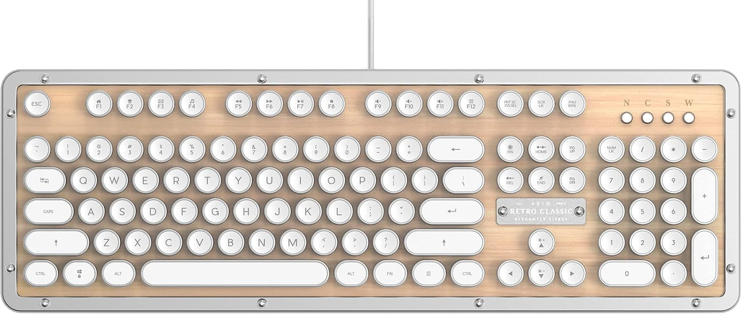 Azio Retro Classic USB Wired Backlit Vintage Maple Keyboard