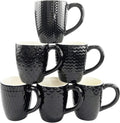 Schliersee 12oz Black Ceramic Coffee Mugs Set 6 - Stylish Embossed Designs