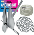 Heavy Duty Boat Anchor Kit for 15-24 ft Boats - Fluke, Chain & Rope