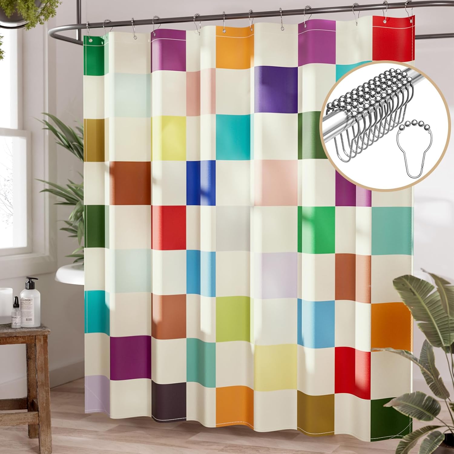 Geometric Fabric Shower Curtain Set - Brighten Your Bath!