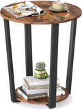 Round Side End Table - 2-Tier Accent Nightstand for Small Spaces