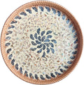 14 in Large Rattan Serving Tray with Mother of Pearl - Boho Table