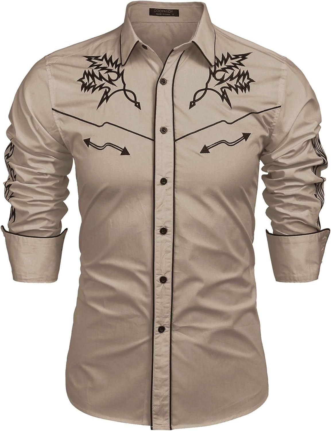 COOFANDY Men's Western Cowboy Shirt with Unique Embroidery Design