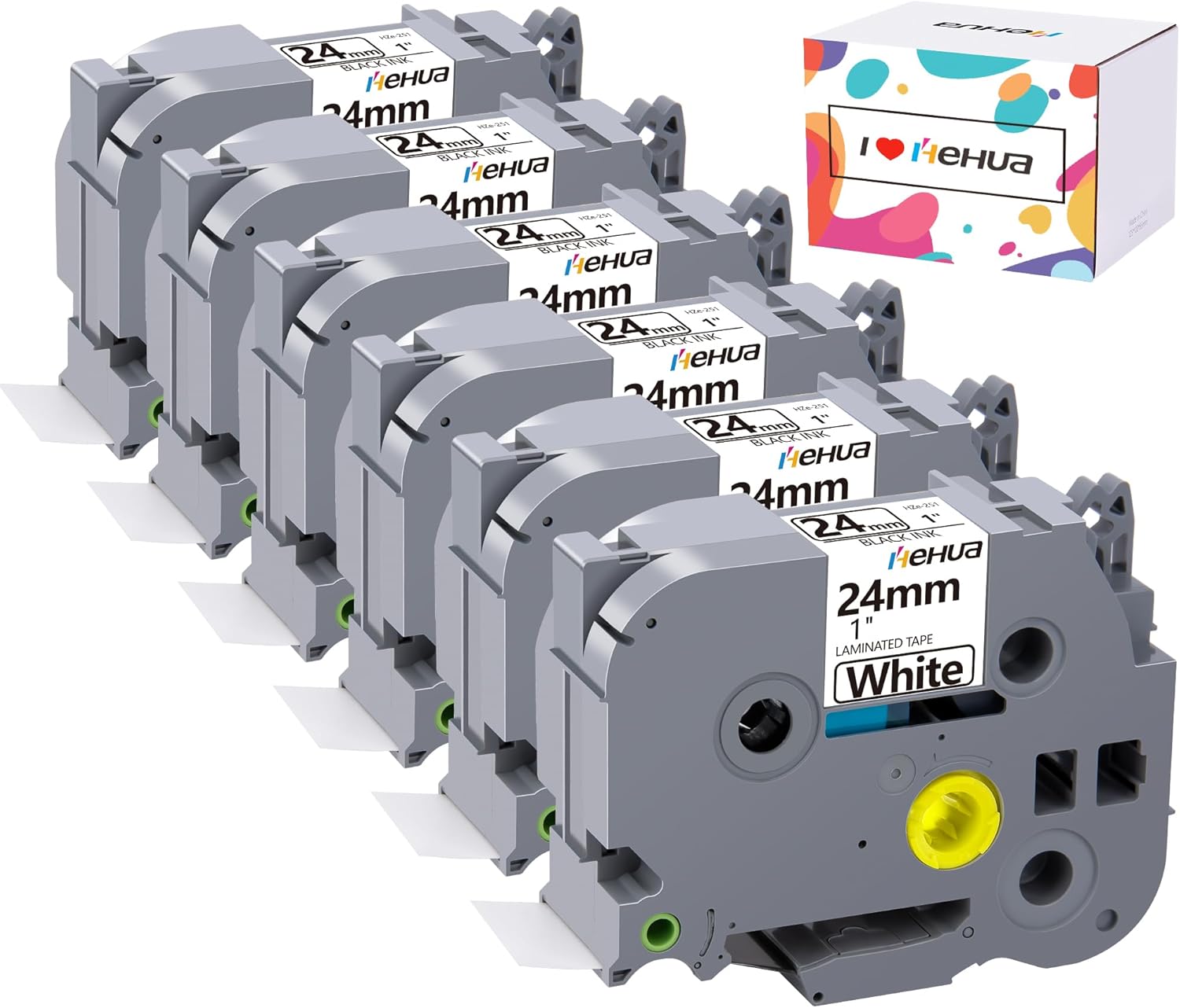 6 Pack 24mm TZe-251 Compatible Tape for P-Touch Label Makers