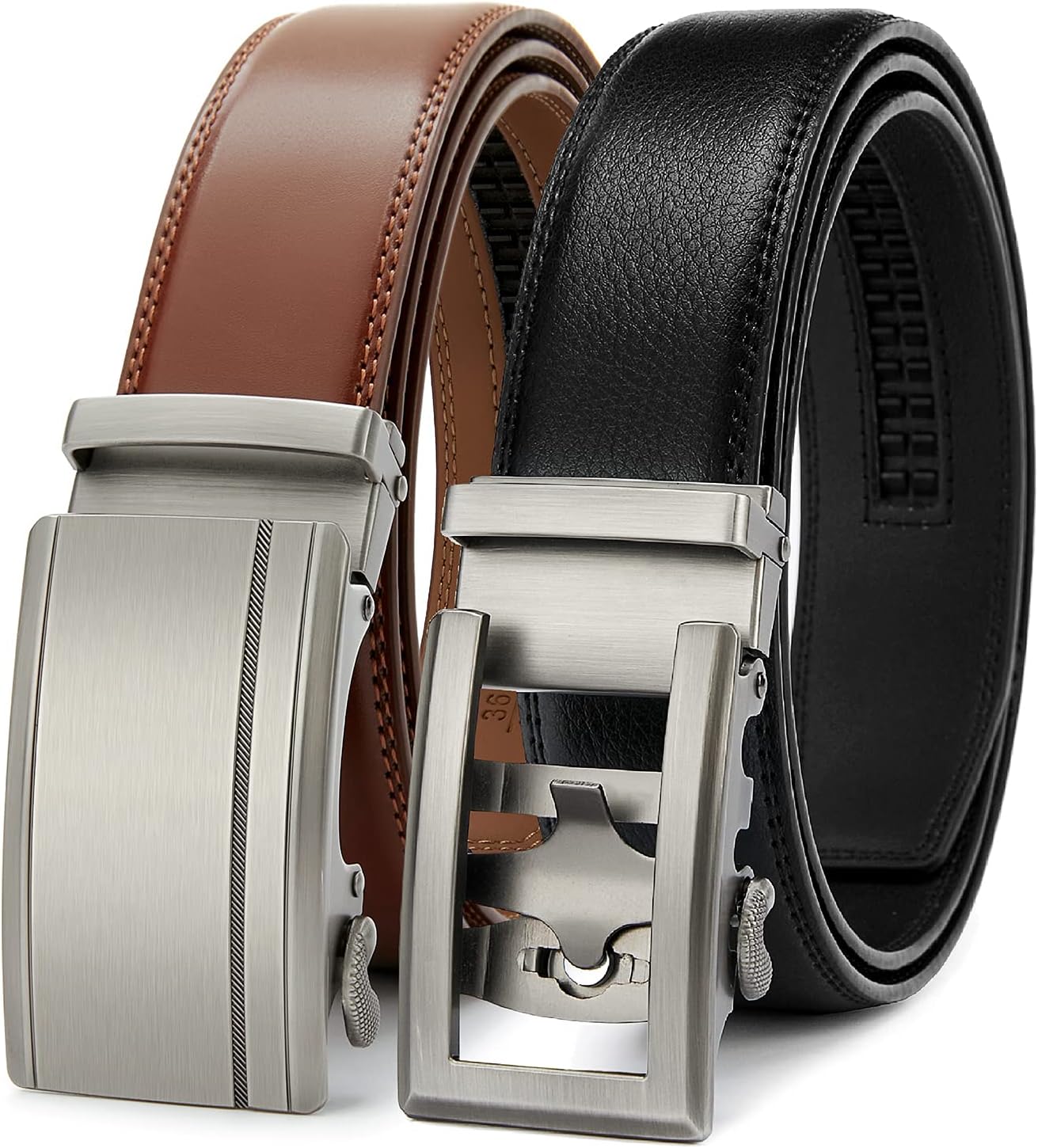 28-68in Men's Leather Ratchet Dress Belt for Big and Tall