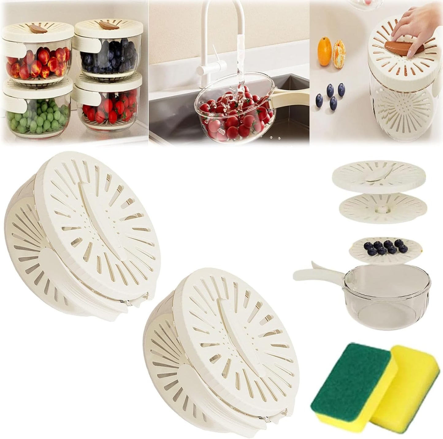 3-in-1 Fruit & Veg Washing Bowl - Strainer, Basket & Storage Lid!