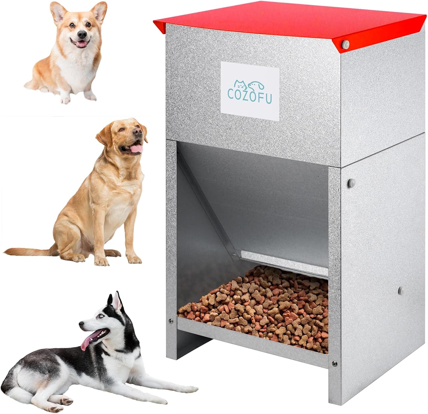 Dog Feeder - Galvanized Metal Pet Food Station for All Breeds