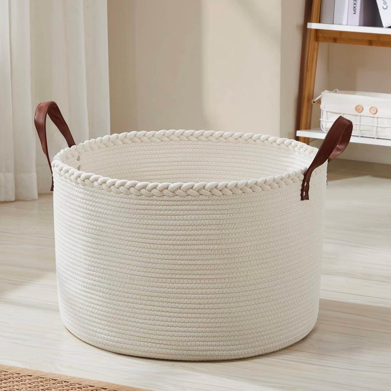 XLarge Round Cotton Rope Storage Basket for Laundry and More