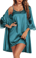Ekouaer Satin Nightgown with Robe Set - Silk-Feel Lace Cami Two-Piece
