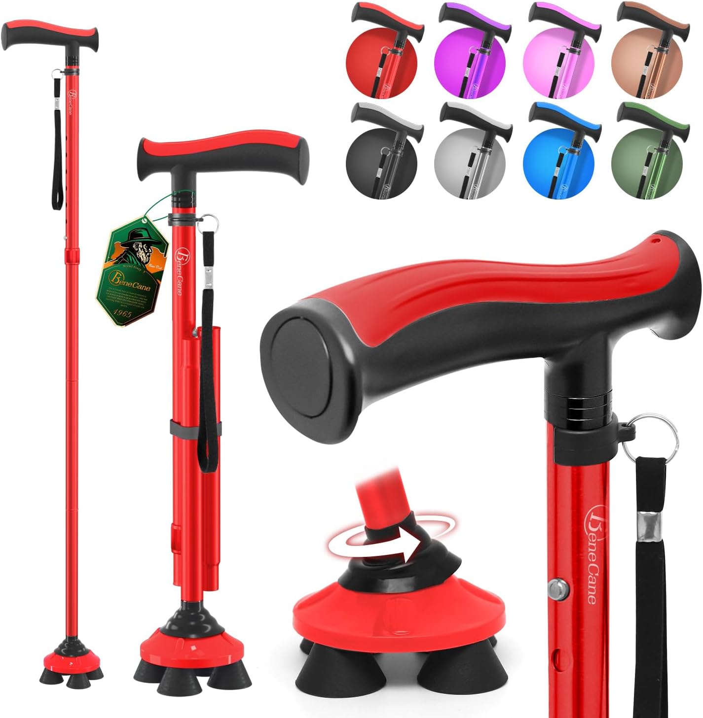 BeneCane Adjustable Folding Walking Cane for Seniors Travel