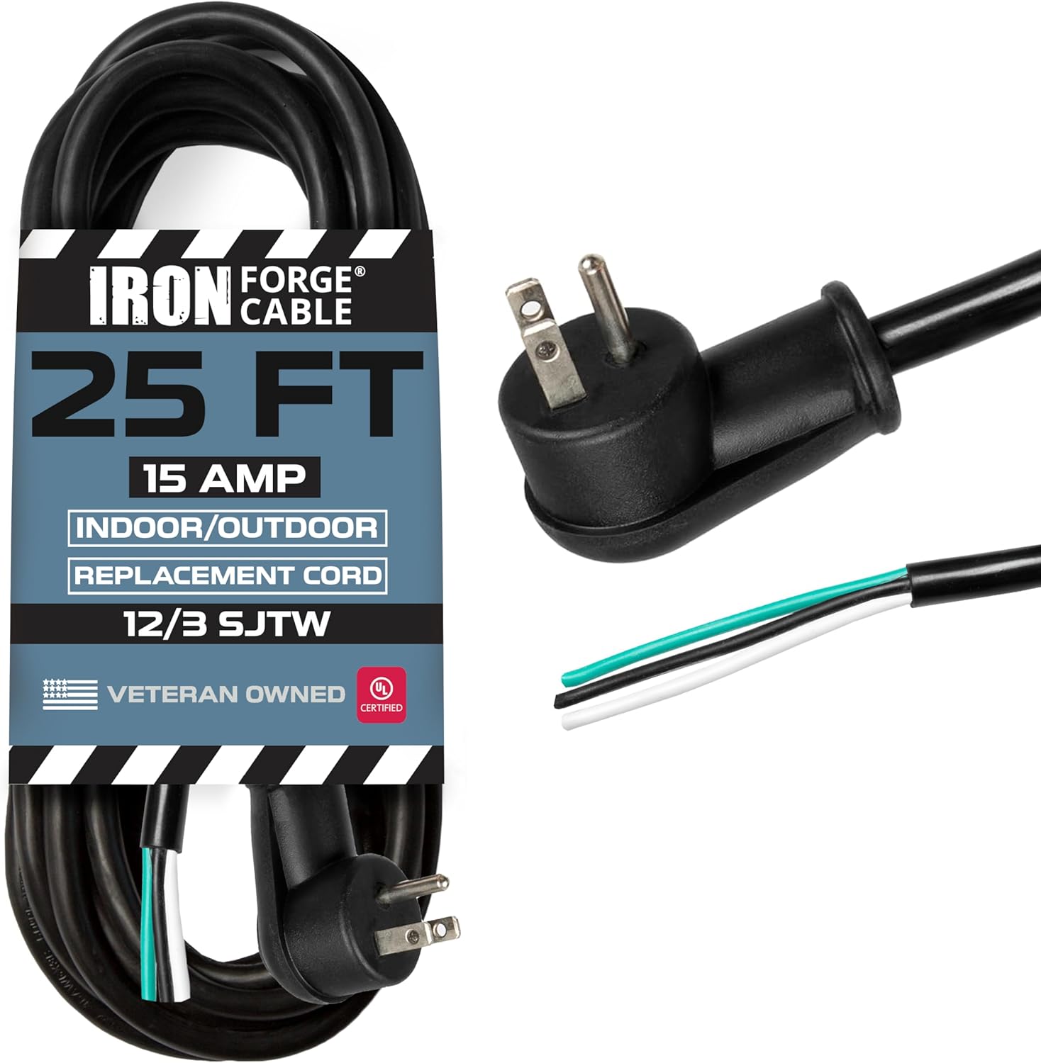 Iron Forge Cable 25ft 12 Gauge Power Cord for Heavy Duty Use