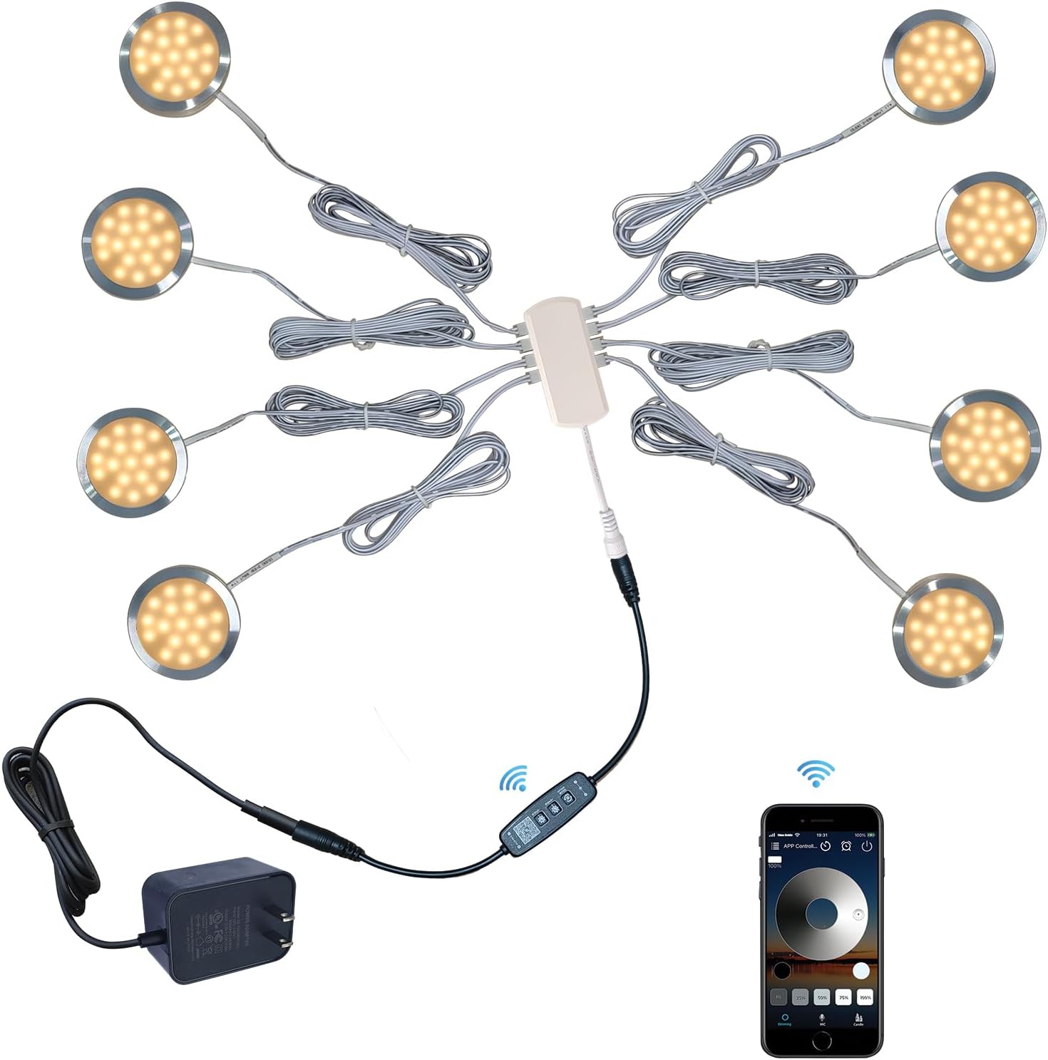 Puck Lights 8 Packs Bluetooth Smart Control Dimmable Under Cabinet