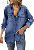 Runcati Womens Button Down Denim Shirt Long Sleeve Roll Up Casual