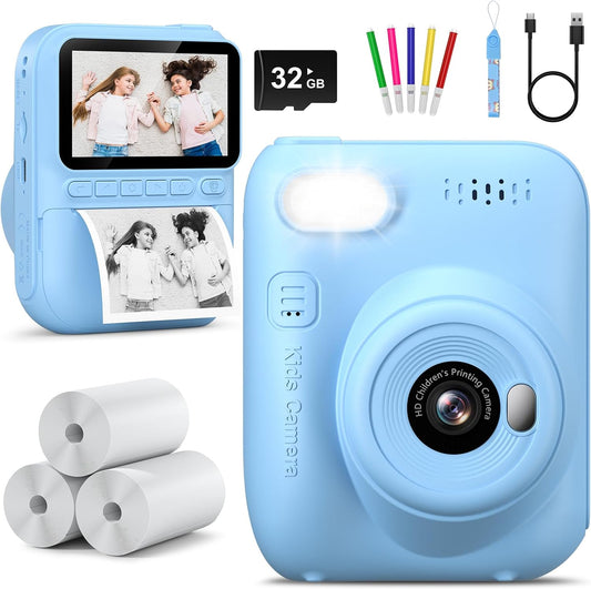 Portable Instant Print Camera for Kids | 1080P Videos | Ages 3-12 | Blue