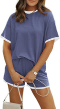 Women's 2 Piece Summer Tracksuit Ribbed Knit Shorts Set - Easy Summer