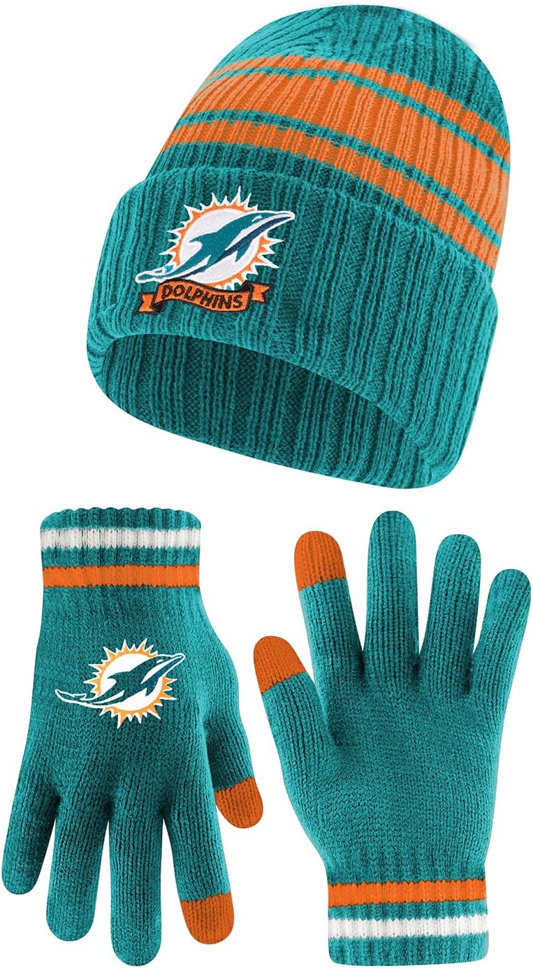 Ultra Game NFL Official Team Stripe Winter Beanie & Gloves
