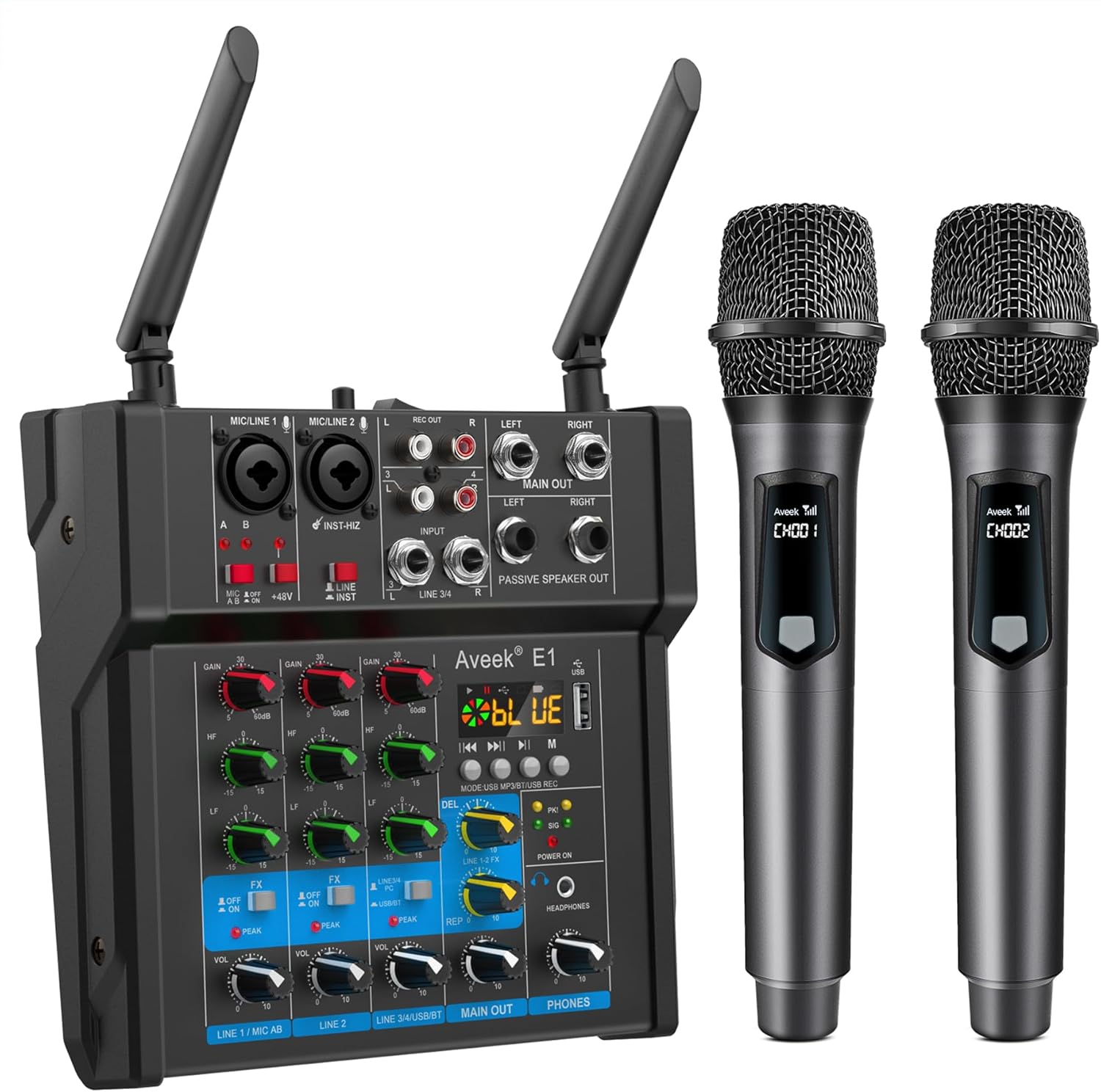 Aveek 150W x2 Powered Amplifier: Dual Mic DJ Mixer