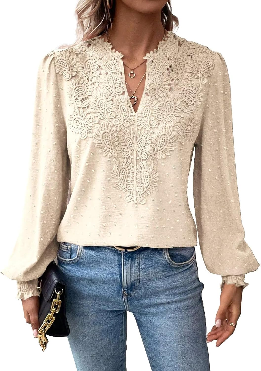 Womens Tops V Neck Boho Long Sleeve Shirts for Trendy Style