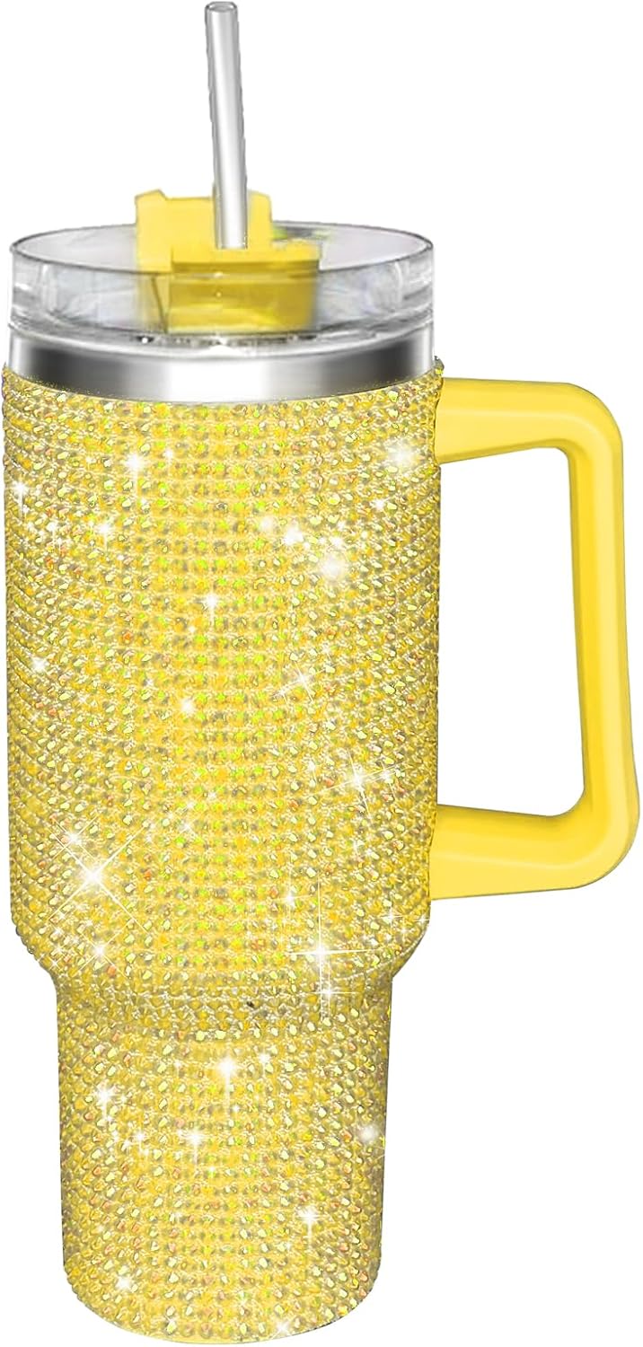 40oz Glitter Rhinestones Tumbler with Handle for Women Gifts