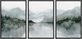 Misty Mountain Lake Watercolor Framed Wall Art 24x36 - Chic Boho Print