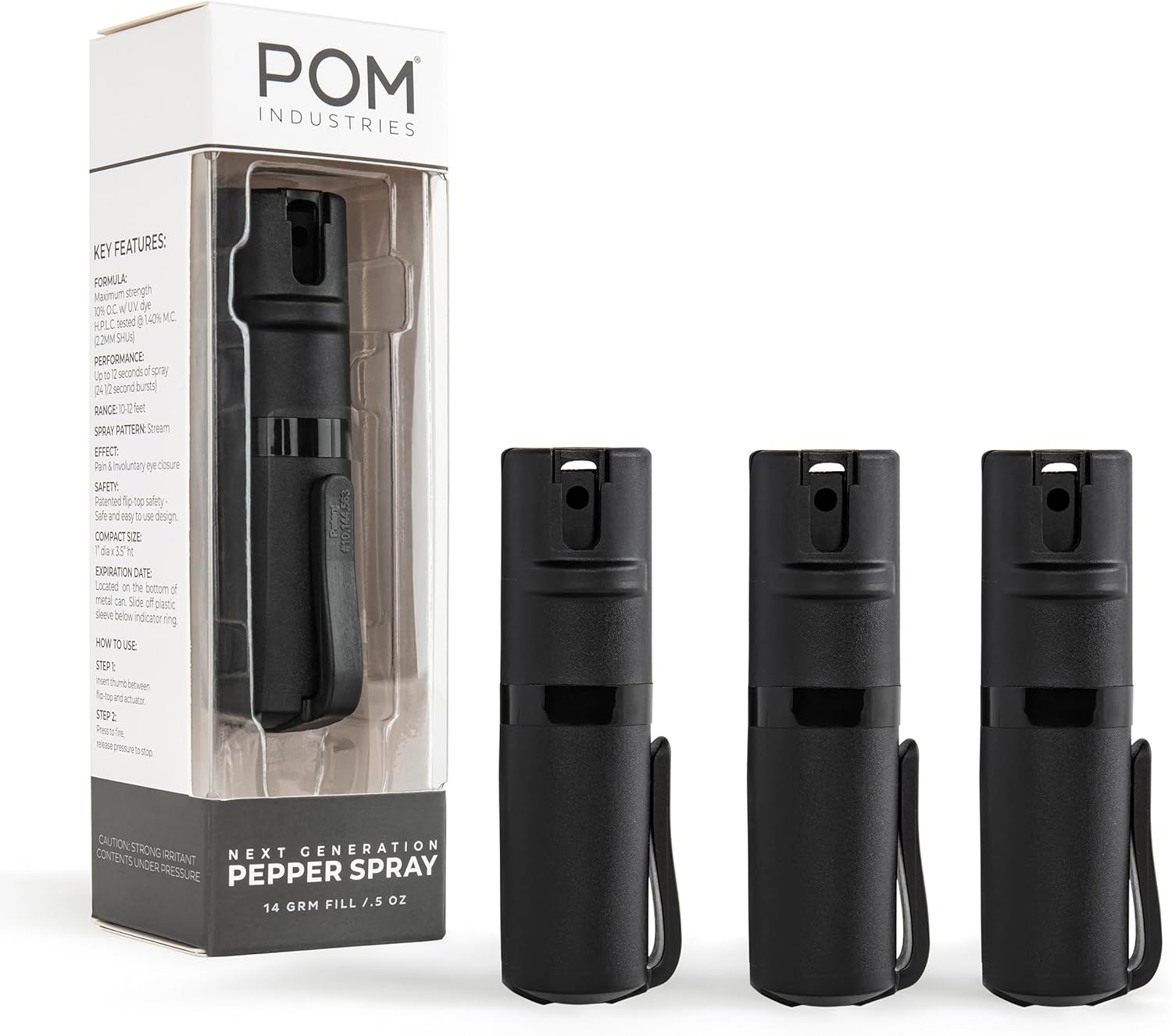 POM Pepper Spray with Quick Flip Top for Everyday Carry Safety
