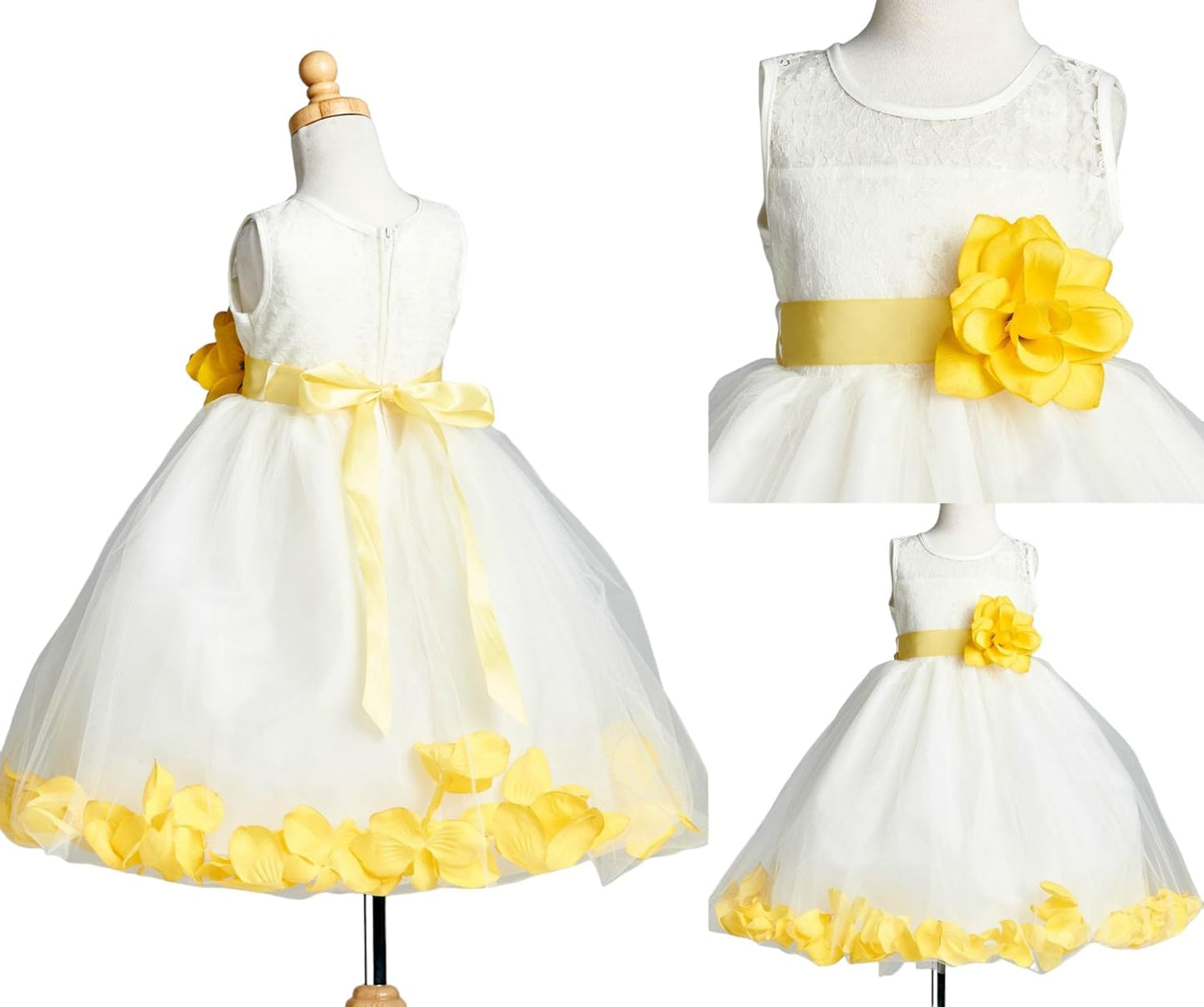 Ivory Lace Rose Petal Tulle Flower Girl Dress for Weddings