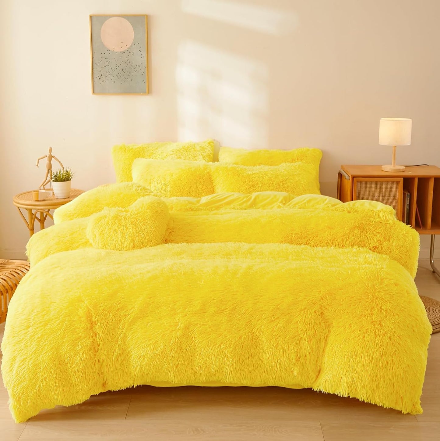 Fluffy Yellow Comforters Twin Size - Ultra Soft Plush Bedding Set