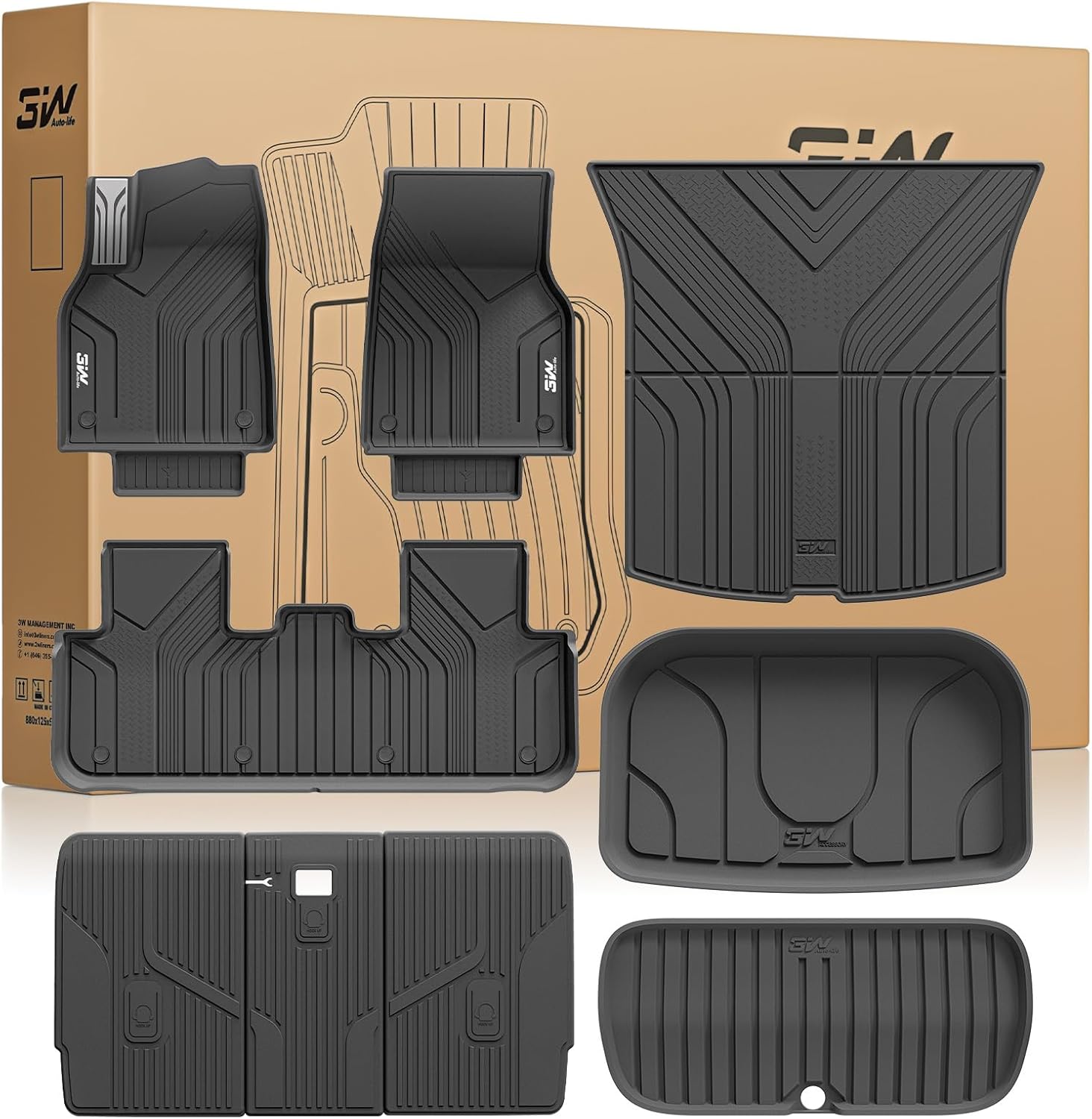 3W Tesla Model Y Juniper Floor Mats Full Set for 2025 2026