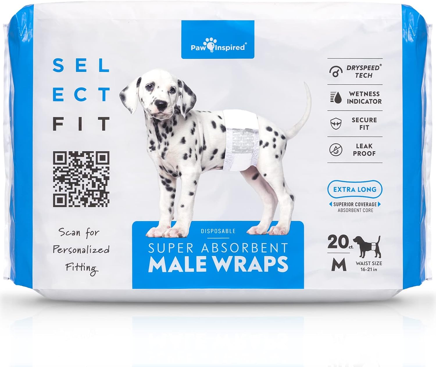 Paw Inspired Disposable Male Dog Diapers | Wetness Indicator | Small to Large Dogs (Medium, 20 Count)