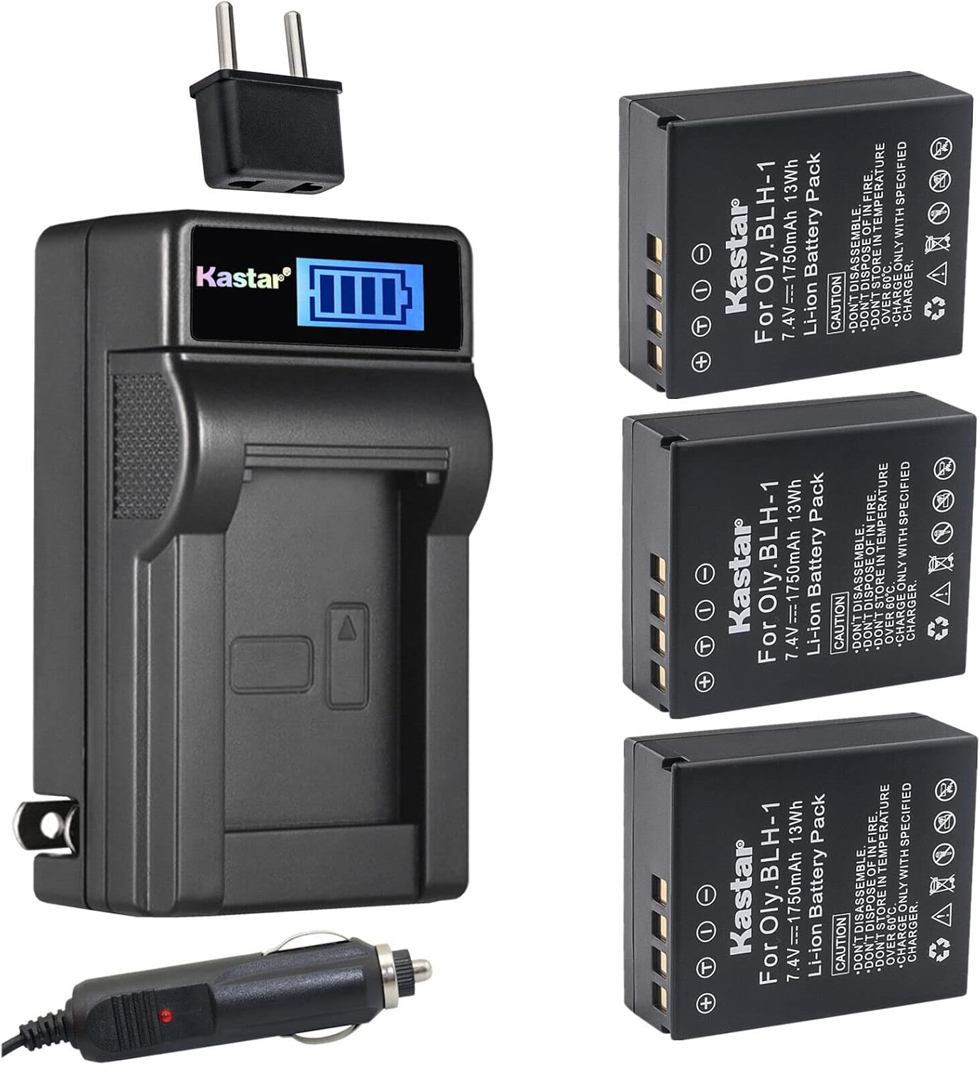 Kastar 3-Pack BLH-1 Battery and LCD Charger for Olympus Cameras