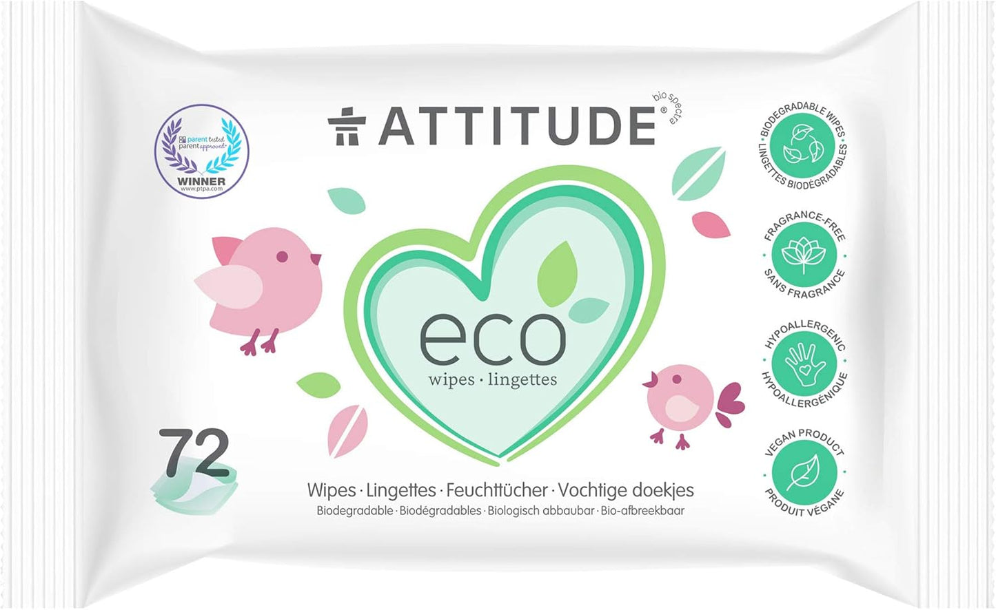 ATTITUDE Biodegradable Baby Wipes 72 Count