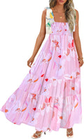 Women's Boho Maxi Dress with Square Neck - Flowy Summer Style