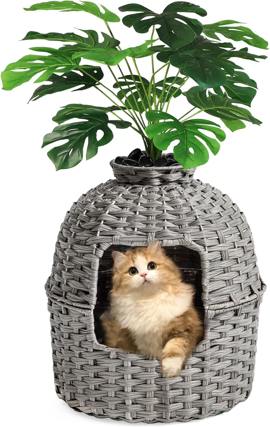 Cat Litter Box Plant Enclosure with Hidden Rattan Design