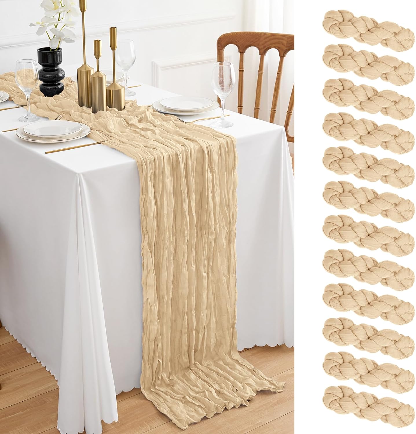 Beige Cheesecloth Table Runner 10ft for Elegant Events