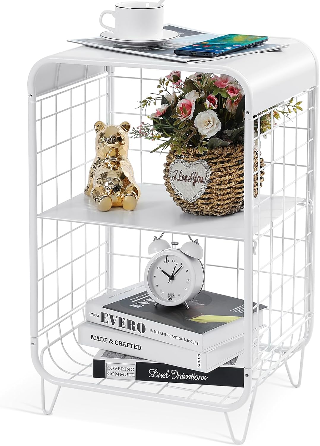 APEXCHASER Cute Nightstand with 3 Tier Storage for Bedrooms