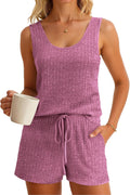 Imily Bela Womens 2 Piece Ribbed Knit Pajama Set - Sleeveless Tank