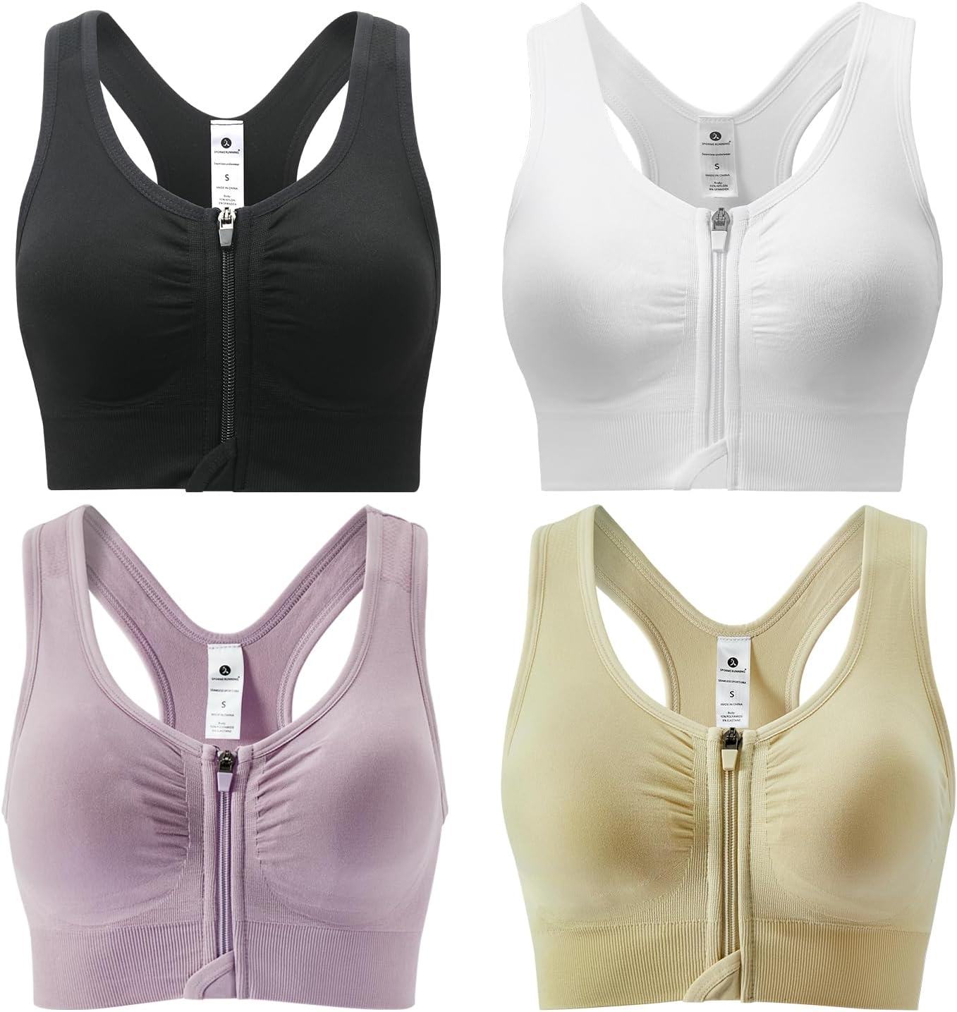Zip Front Sports Bra for Women - Medium Support Racerback Style